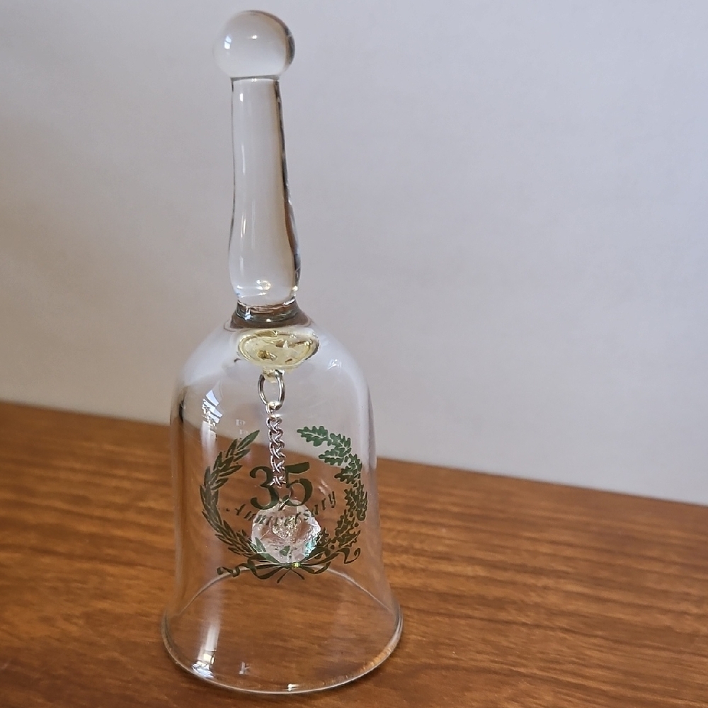 West Virginia Glass Co. Crystal 35th Anniversary Bell With Green Print